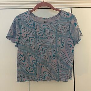 Purple and Blue Wavy Ruffled Crop Top